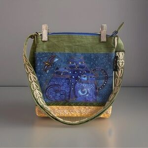 Laurel Burch Fantasticat Cerulean Blue Cat Trio Cross Body Bag